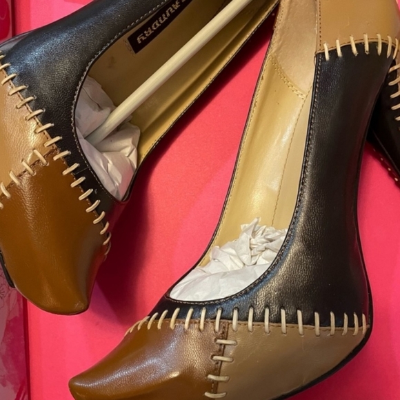 👣CHINESE LAUNDRY Leather comfort Fit Brown Patchwork Heels footwear in3 sizes - Picture 4 of 15